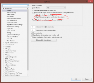 Disable hardware acceleration in Visual Studio 2013