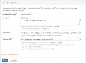 The FIle Content Replacer build feature in Teamcity.